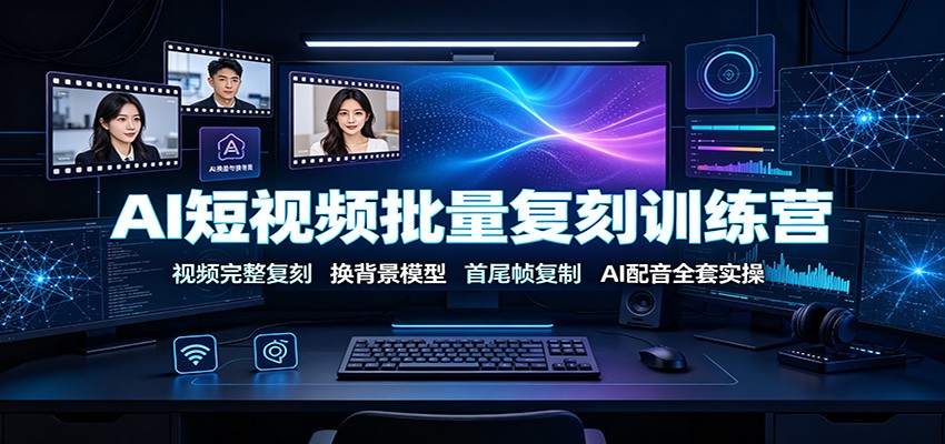 AI短视频批量复刻训练营，换背景+AI配音+首尾帧复制全实操-猴哥资源站