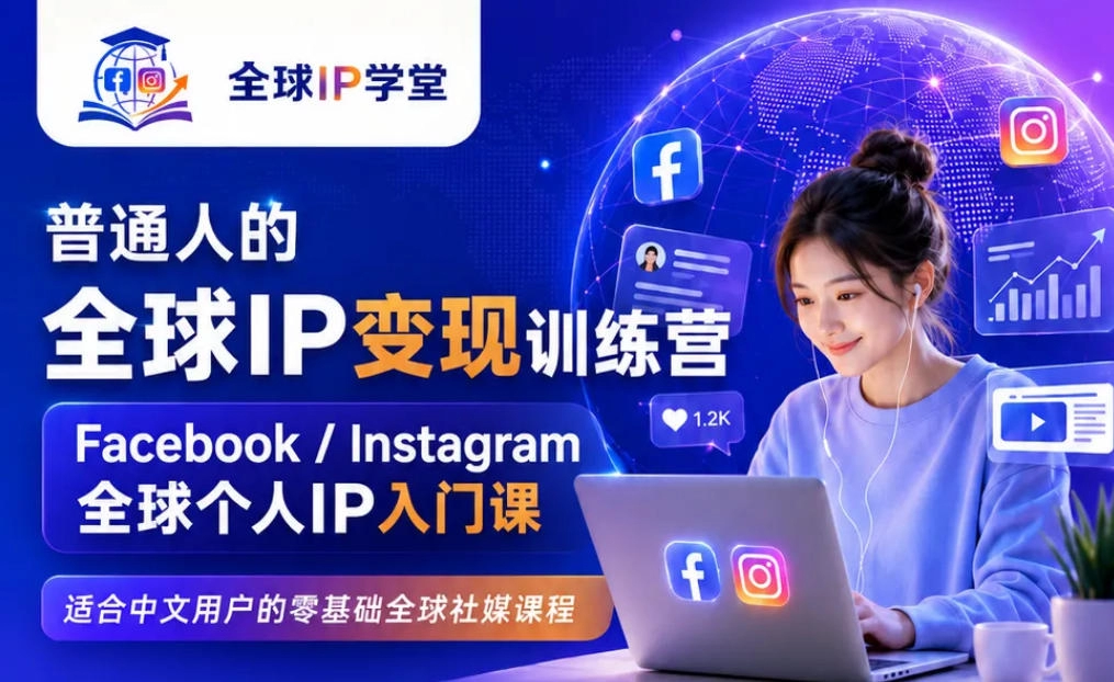 全球IP变现训练营，Facebook/Instagram零基础入门，打造出海个人品牌-猴哥资源站