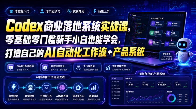 Codex商业落地系统：零基础搭建AI自动化工作流+产品系统，全场景实战-猴哥资源站