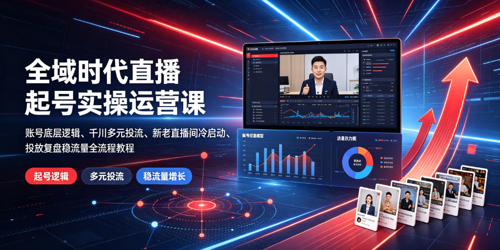 全域时代直播起号实操运营，账号底层逻辑+千川多元投流+新老号冷启动+投放复盘稳流量全流程-猴哥资源站