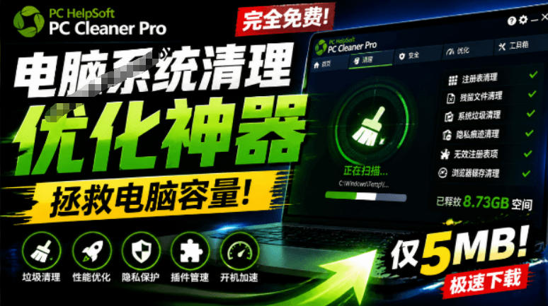 5MB电脑清理神器，免费Pro版一键深度优化，轻松拯救电脑容量-猴哥资源站