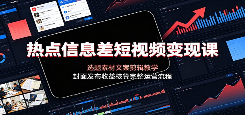 热点信息差短视频变现课，选题素材文案剪辑封面发布收益核算全流程-猴哥资源站