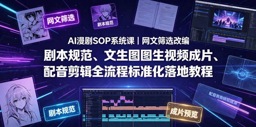 AI漫剧SOP系统课拆解，网文筛选+剧本规范+视觉资产+配音剪辑全流程标准化落地-猴哥资源站