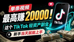 TikTok海外拉新：单条视频赚20000，新手当天上手轻资产赚美金-猴哥资源站