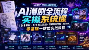 AI漫剧全流程实操：剧本·生图生视频·剪辑发布·接单变现一站式教学-猴哥资源站