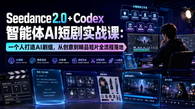Codex×Seedance2.0智能体短剧：一个人打造AI剧组，从创意到成片-猴哥资源站