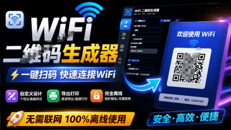 WiFi二维码生成器，完全离线一键生成，扫码秒连，支持自定义风格-猴哥资源站