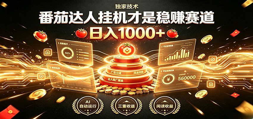 番茄达人挂机副业拆解，日入200-500元稳赚赛道可矩阵放大-猴哥资源站