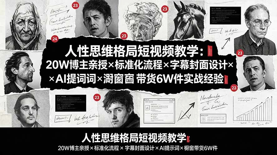 人性思维格局短视频全案，标准化流程+AI提示词+橱窗带货6W件-猴哥资源站