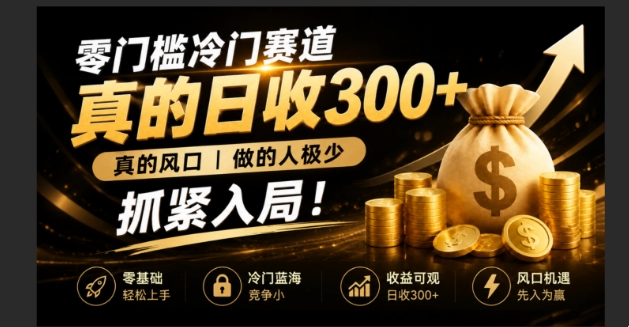零成本冷门赛道，日入300+真风口，做得人极少，超级简单赶紧入局-猴哥资源站