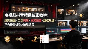 电视剧抖音精选:爆款选题×二次剪辑×版权规避,零基础打造持续收益账号-猴哥资源站