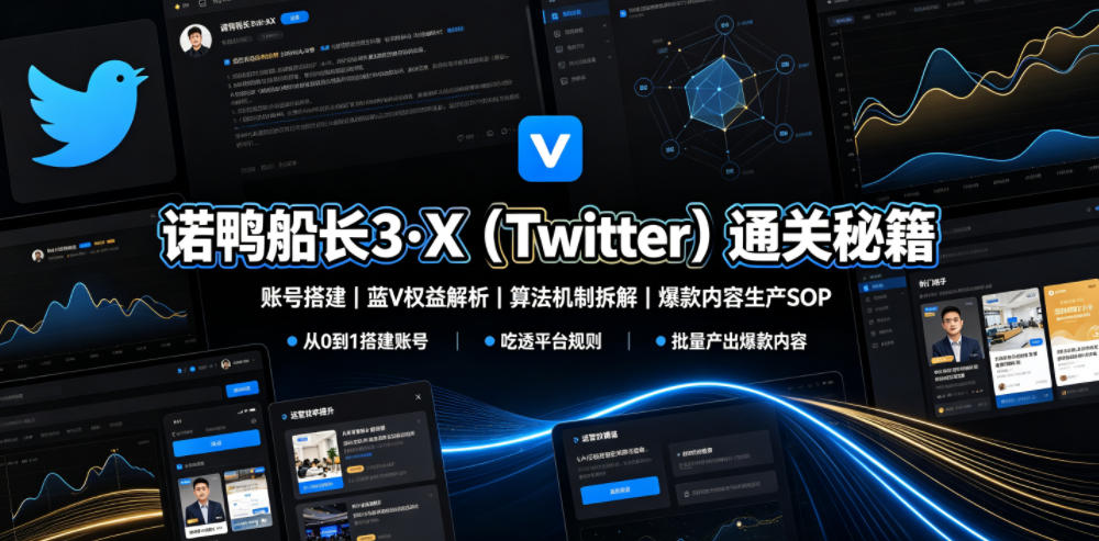 诺鸭船长3·X（Twitter）通关秘籍｜账号搭建蓝V运营，拆解平台算法，标准化爆款内容实现跨境变现-猴哥资源站