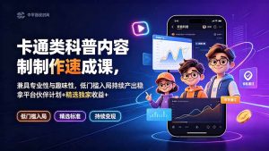 卡通科普短视频速成,低门槛持续产出,稳拿平台伙伴计划+精选独家收益-猴哥资源站