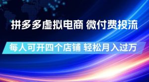 拼多多虚拟电商:微付费投流,一人四店全自动发货月入过万-猴哥资源站