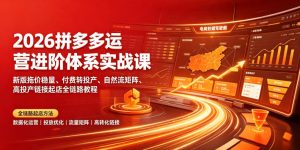 2026拼多多运营进阶实战课｜新版拖价稳量付费高投产，自然流矩阵全链路起店-猴哥资源站
