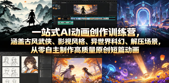 一站式AI动画创作训练营，古风武侠影视异世界解压全风格原创动画从零制作-猴哥资源站