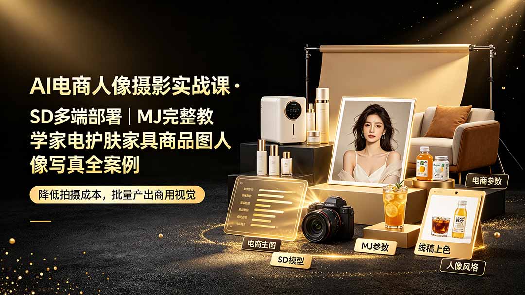 SD多端部署+MJ全套教学，家电护肤家具商品图+国风人像全案例-猴哥资源站