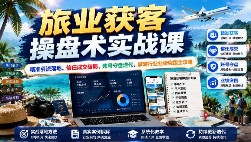 旅业获客操盘术，精准引流+信任成交+账号守盘，跳出低价内卷实现业绩突围-猴哥资源站