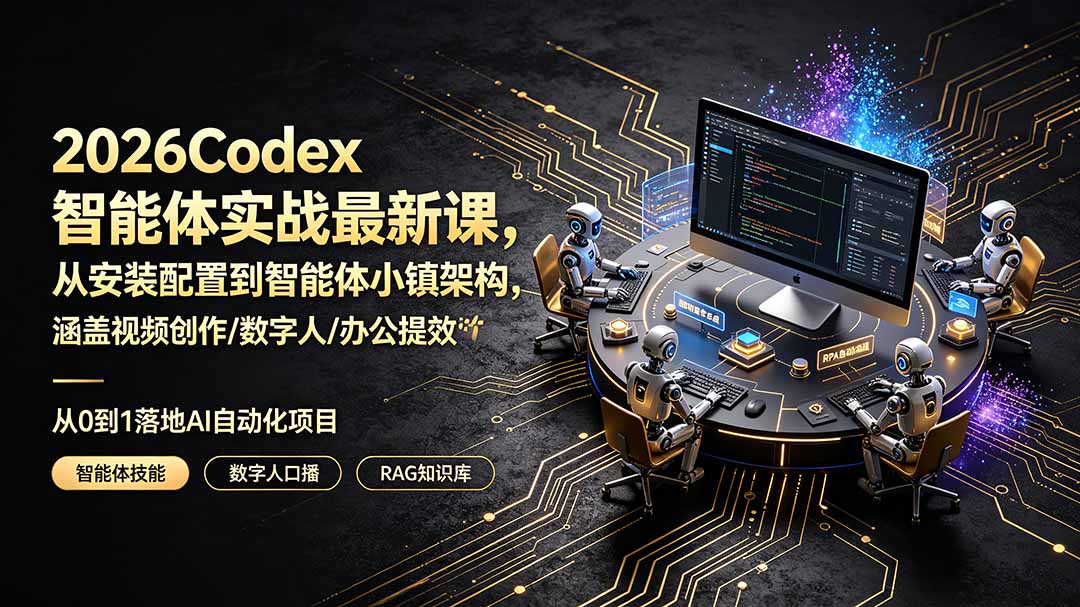 2026 Codex智能体实战，从安装配置到智能体小镇，视频/数字人/办公自动化全掌握-猴哥资源站