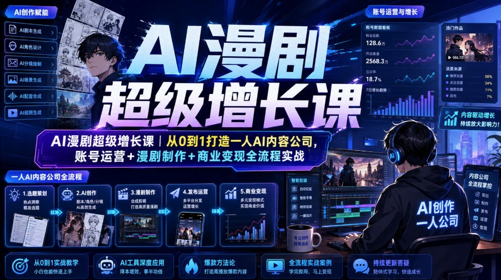 AI漫剧超级增长课，从0到1打造一人内容公司，账号运营制作变现全落地-猴哥资源站