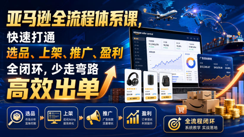 亚马逊全流程体系：选品×Listing×广告×盈利，高效出单-猴哥资源站