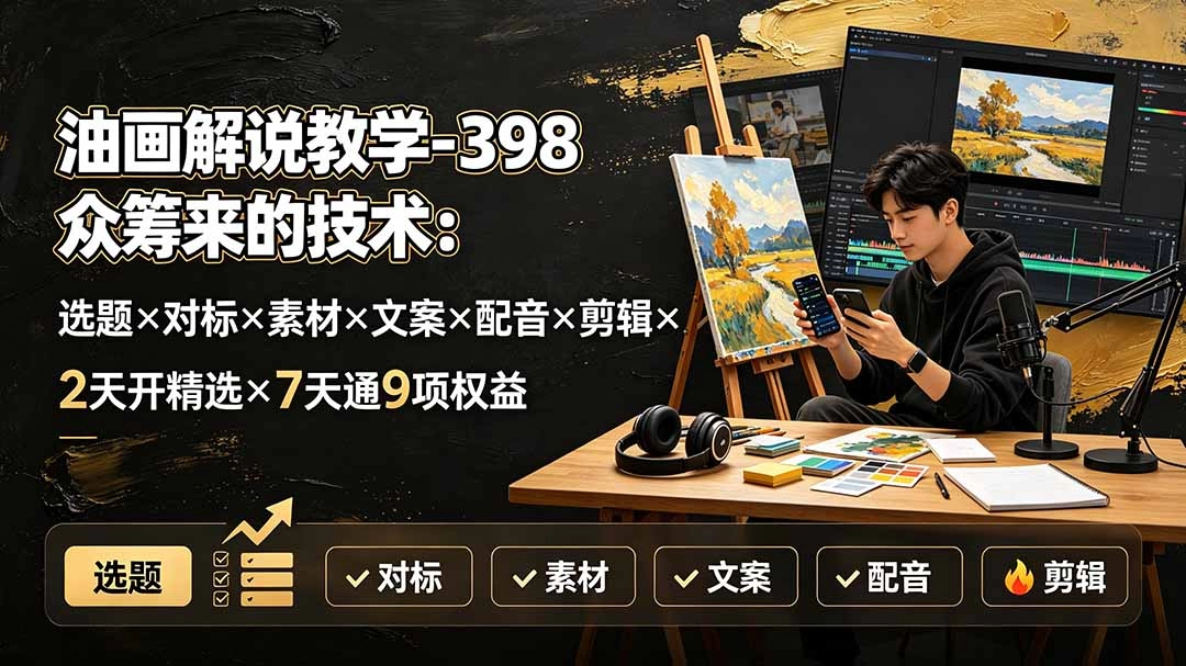 油画解说全流程实战，2天开精选7天通9项权益-猴哥资源站