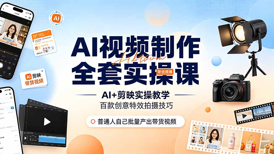 AI短视频全能实操课｜多款AI工具+剪映特效教学，手机拍摄+抖音带货全链路变现-猴哥资源站