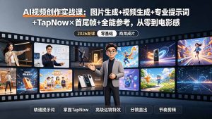 AI视频创作实战课,图片生成+视频生成+专业提示词+TapNow+首尾帧+全能参考从零到电影感-猴哥资源站
