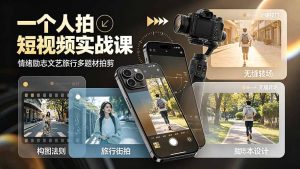 一人拍短视频实战课,五大景别八大运镜+构图法则从拍摄到成片高效创作-猴哥资源站