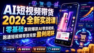 AI短视频带货2026:零基础复刻爆款,跑通完整盈利闭环-猴哥资源站