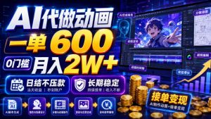 AI代做动画:一单600日结不压款,0门槛月入2W+长期稳定-猴哥资源站