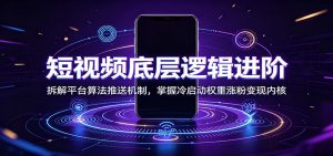 短视频底层逻辑进阶，算法拆解+冷启动权重+涨粉变现内核-猴哥资源站
