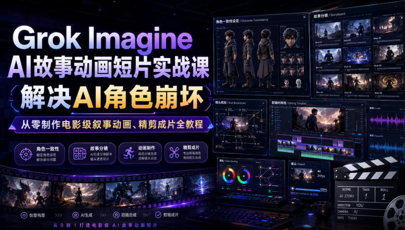 Grok Imagine动画短片实战，解决AI角色崩坏从零制作电影级叙事动画-猴哥资源站