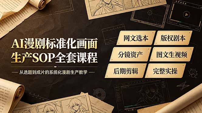 AI漫剧标准化画面生产SOP全套课程｜版权选本/剧本分镜/素材资产全链路教学，图文生视频后期剪辑一站式批量产出商业漫剧-猴哥资源站