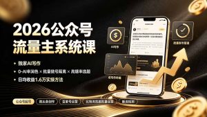 2026公众号流量主系统课,独家AI写作+0AI率润色+批量做号隔离+高爆率选题日入1.6w-猴哥资源站