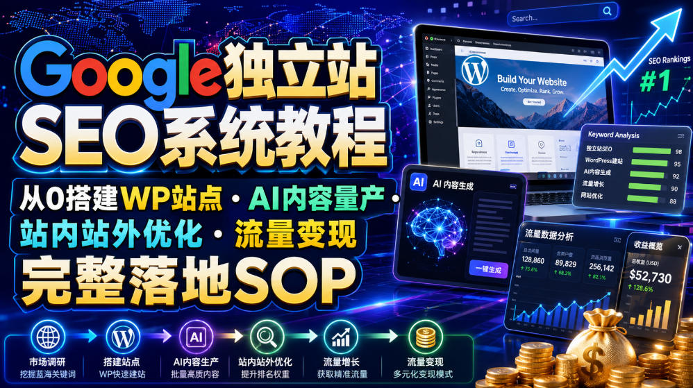 Google独立站SEO系统课：从0搭建WP·AI内容量产·站内站外优化·流量变现完整SOP-猴哥资源站