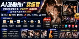 AI漫剧变现实操营|零基础低成本做合规爆款漫剧,正版授权+剧本分镜运镜全套落地,副业稳定增收-猴哥资源站