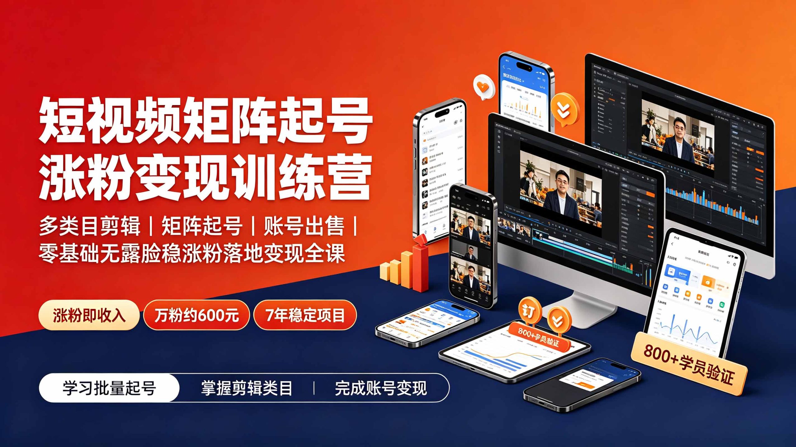 短视频矩阵起号：多类目剪辑·0基础无露脸·账号出售稳定涨粉变现-猴哥资源站