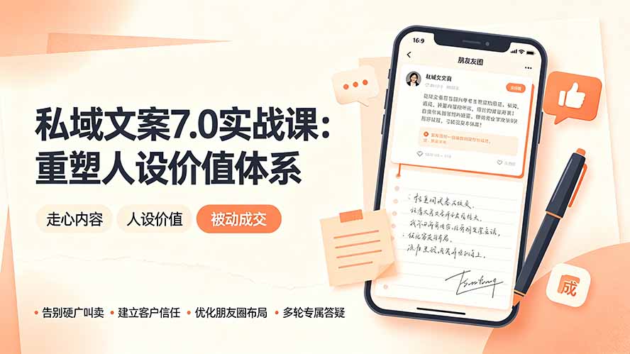 私域文案实战课7.0：重塑人设价值体系，告别硬广推销×走心内容×自我价值塑造，实现被动成交-猴哥资源站