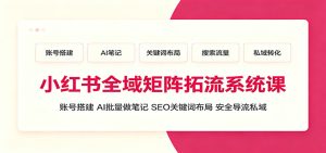 小红书全域矩阵拓流课，账号搭建+AI批量笔记+SEO关键词+安全导流私域-猴哥资源站