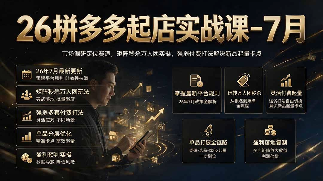 26拼多多起店实战，市场调研×矩阵秒杀×强弱付费，疏通起量卡点-猴哥资源站