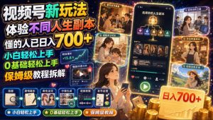视频号新玩法：沉浸式人生剧情，不用出镜日入700+，小白保姆级教程-猴哥资源站