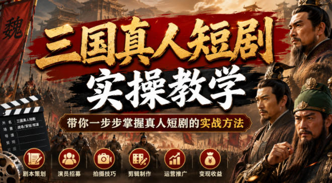 三国真人短剧完整实操教学，从创意到成片，手把手拆解每一条链路-猴哥资源站
