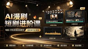 AI漫剧短剧进阶课：电脑+手机双端实操，影视对口型+解压末日+异世界魔法多风格全掌握-猴哥资源站
