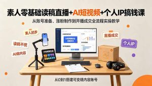 素人零基础读稿直播+AI短视频+个人IP搞钱课,账号准备到开播成交全流程落地-猴哥资源站