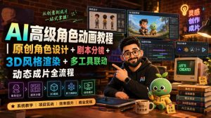 AI高级角色动画教程，原创设计+剧本分镜+3D渲染+多工具联动全流程-猴哥资源站