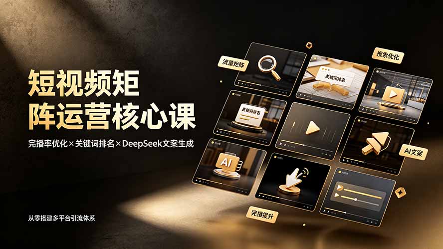 短视频矩阵核心运营，完播率优化+关键词排名+DeepSeek文案-猴哥资源站