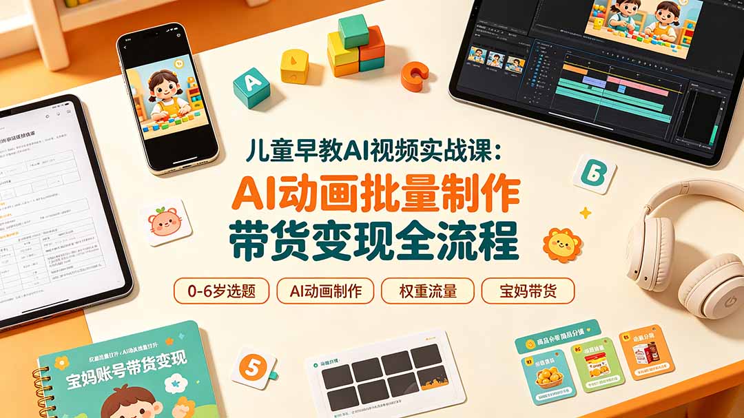 儿童早教AI视频实战课，0-6岁认知选题+AI批量制作+权重拉升+宝妈带货全流程-猴哥资源站
