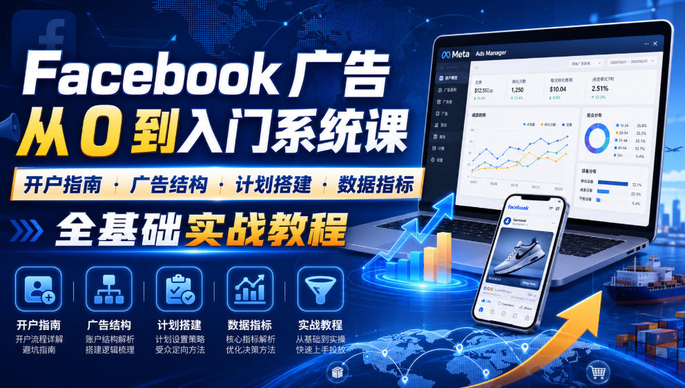 Facebook广告入门：开户×结构×搭建×数据，零基础系统课-猴哥资源站