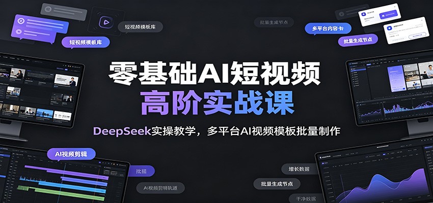 零基础AI短视频高阶实战,DeepSeek全模型教学+多平台AI视频模板批量制作-猴哥资源站